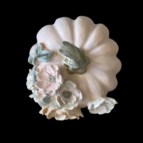 Martha Stewart Floral Embellished Pumpkin 10in Pastel Pink Resin Fall Decor NEW - Picture 3 of 15